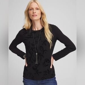 Chico’s Black Touch of Cool Flocked Pima Cotton Long Sleeve Layering Tee Size M
